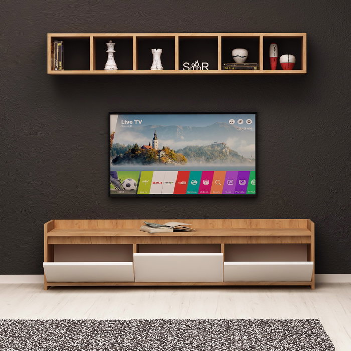 Hanah Home Liçi Mueble de TV y Estantería de Pared Roble y Blanco